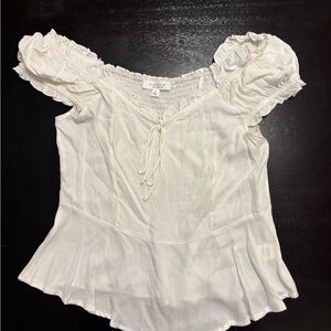 Cream Ruffle-Sleeve Peplum Top NWOT